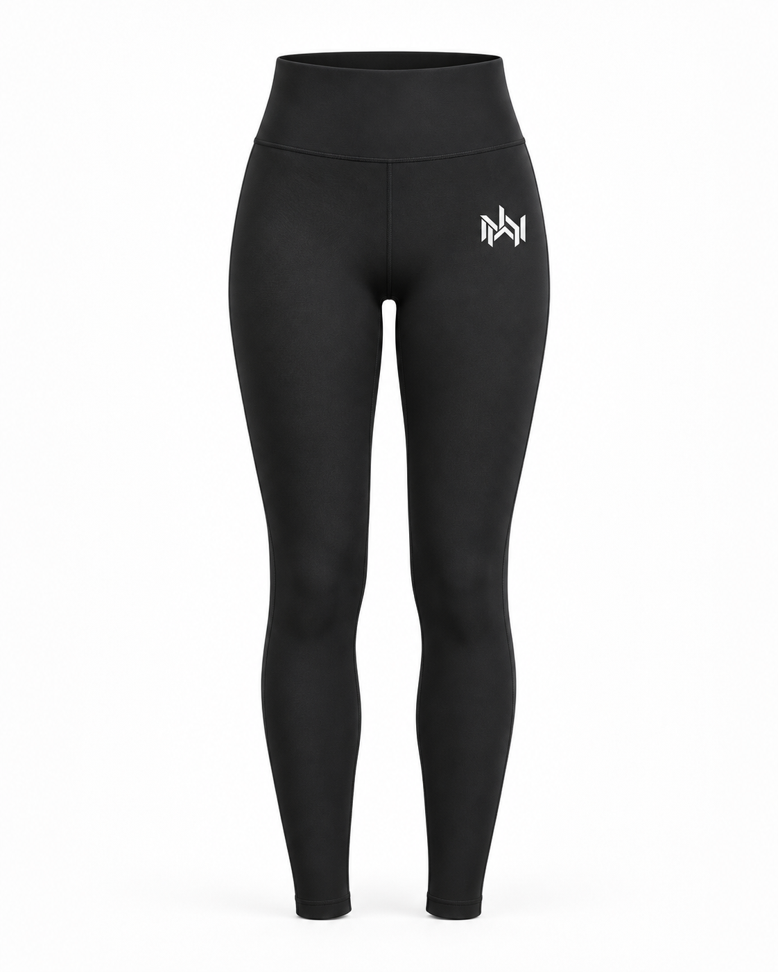 Détail du legging MWN Performance Jet Black et de son logo.