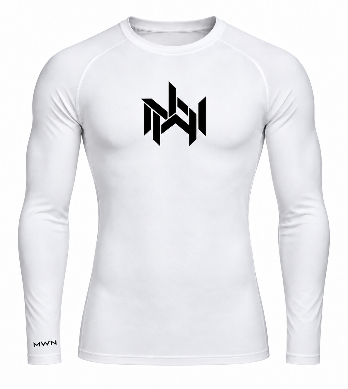 Haut manches longues unisexe MWN Performance, coloris Arctic White, coupe ajustée.