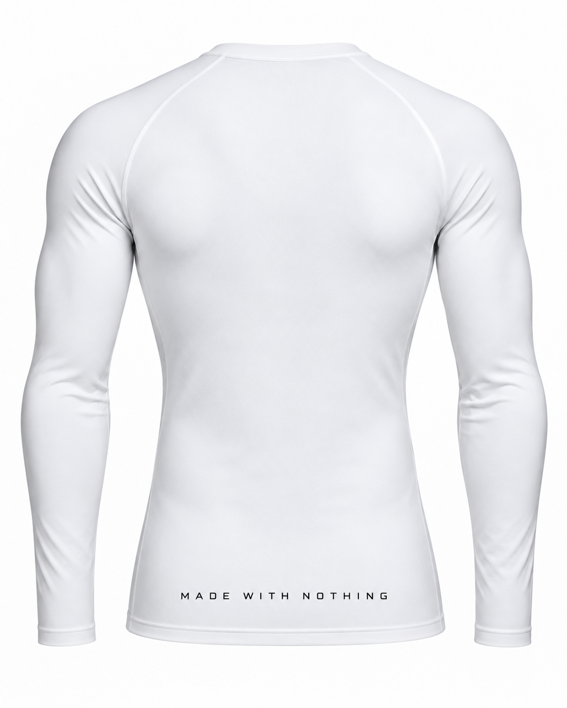 Dos du haut MWN Performance Arctic White avec l’inscription MADE WITH NOTHING.
