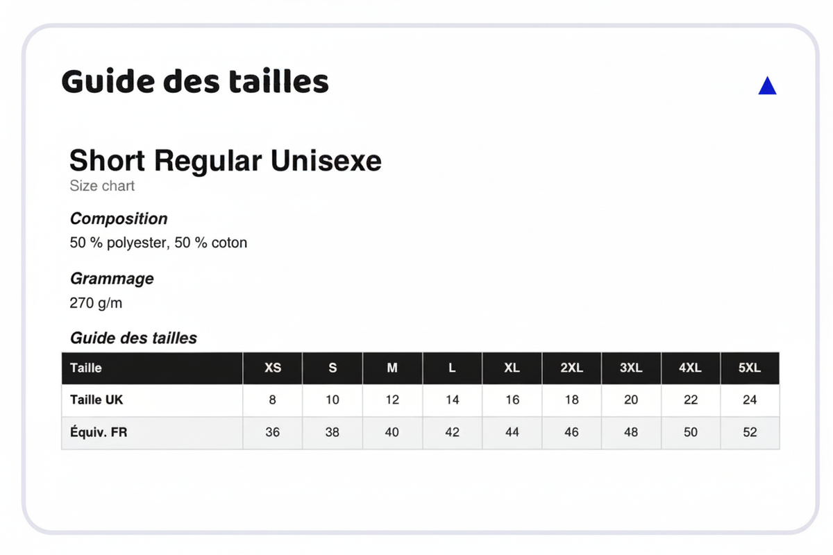 Guide des tailles Short MWN
